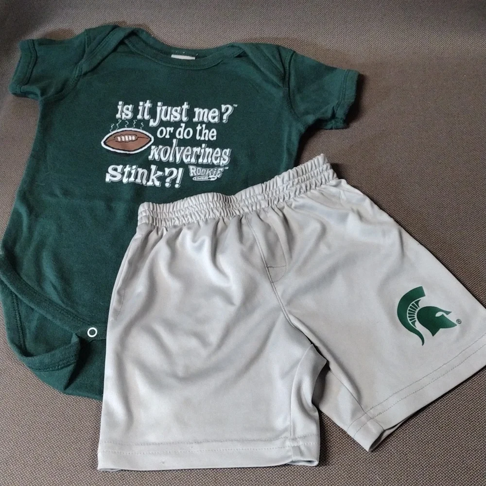 2 pc MSU Pro Edge shorts and onesie Bundle 18m